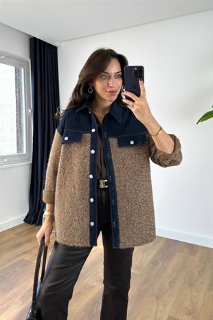 Monla Vizon Lacivert Denim Yaka Detaylı Buklet Ceket