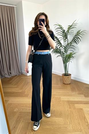 Paqo Beli Jean Detaylı Siyah Pantolon