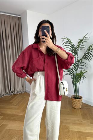 Mari Bordo Dökümlü Gömlek