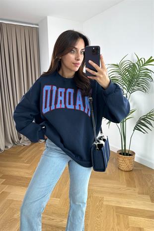 Lacivert Madrid İşlemeli Sweatshirt