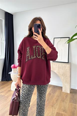 Cesila Bordo Yazı Detaylı Oversize Sweatshirt