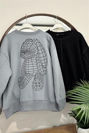 ZR Tex Gri Sırt İşleme Detaylı Sweatshirt