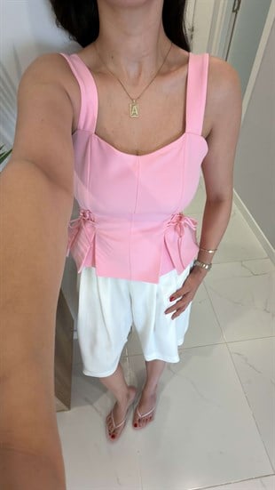 Eflisa Pembe Yanları Bağlama Detaylı Bluz