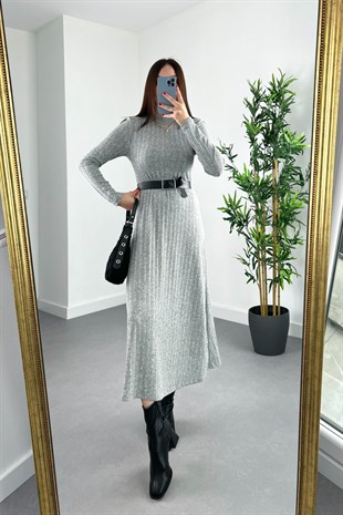 Dress Gri Dik Yaka Çan Elbise