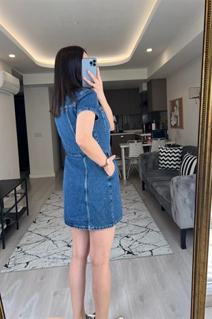 Düğme Detaylı Jean Elbise