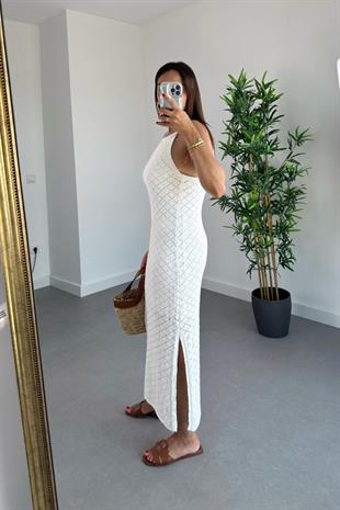 Gorgia Beyaz Astarlı İp Askılı Elbise