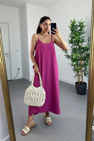 Holena Pembe Ayarlanabilir İp Askılı Tensel Elbise