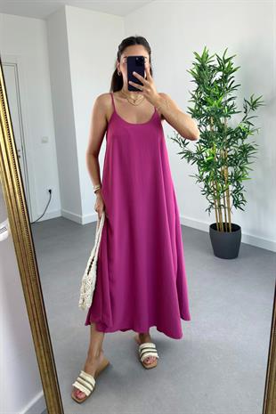 Holena Pembe Ayarlanabilir İp Askılı Tensel Elbise