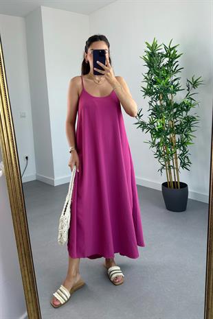 Holena Pembe Ayarlanabilir İp Askılı Tensel Elbise