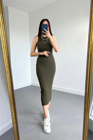 Koyu Haki Basic Elbise