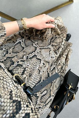 Leopar Desenli Astarlı Şifon Elbise