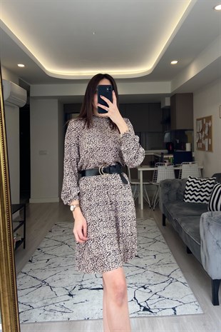 Leopar Desenli Lazer Kesim Elbise