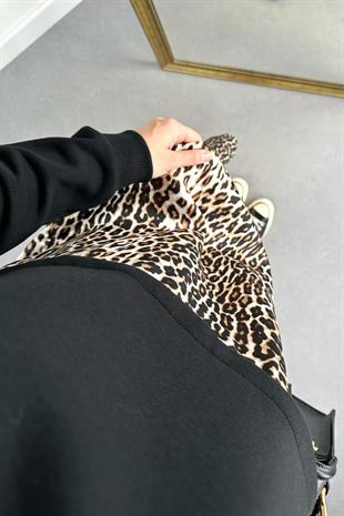 Leopar Desenli Sweatshirt Detaylı Elbise
