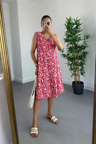MD Galery Pembe Çiçek Desenli Elbise