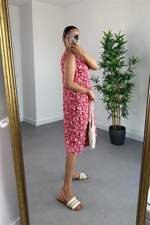 MD Galery Pembe Çiçek Desenli Elbise