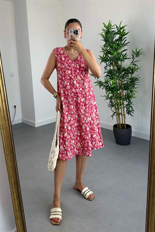 MD Galery Pembe Çiçek Desenli Elbise