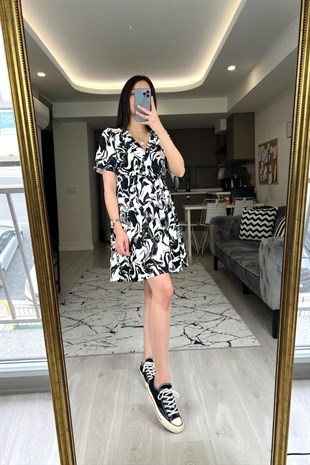 Mng Siyah/Beyaz Kruvaze Elbise