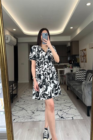 Mng Siyah/Beyaz Kruvaze Elbise