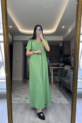 Mng Yeşil Düğmeli Elbise