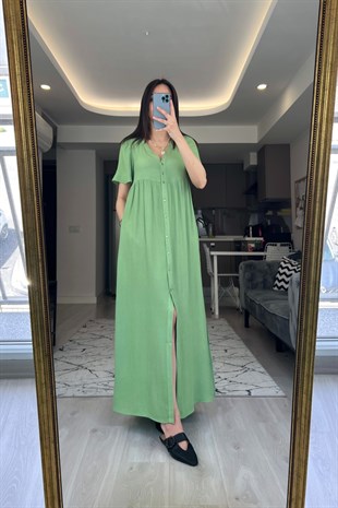 Mng Yeşil Düğmeli Elbise