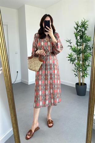 Orange Beli Lastikli Modal Elbise