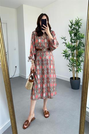 Orange Beli Lastikli Modal Elbise