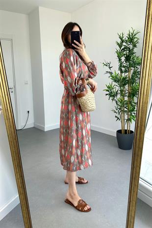 Orange Beli Lastikli Modal Elbise