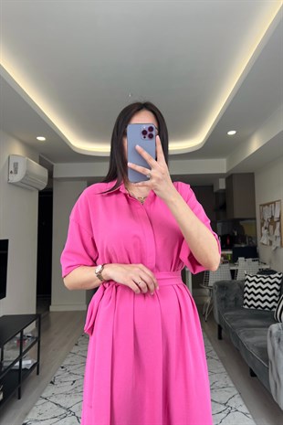 Pembe Beli Kuşaklı Elbise