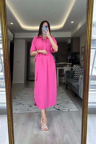 Pembe Beli Kuşaklı Elbise