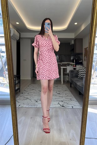 Pembe Kalpli Karpuz Kol Elbise
