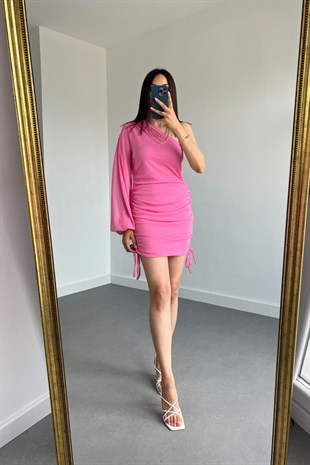 Pembe Tek Omuz Drapeli Elbise