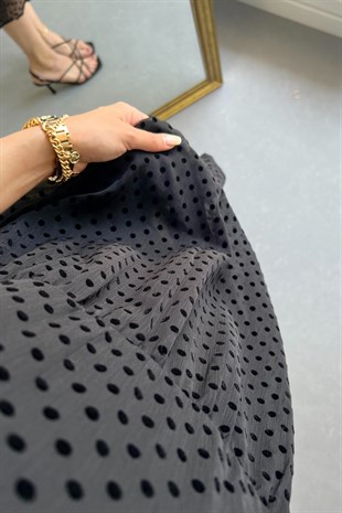 Puantiyeli Astarlı Şifon Elbise