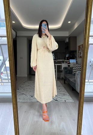 Sarı Pencere Detaylı Maxi Boy Elbise