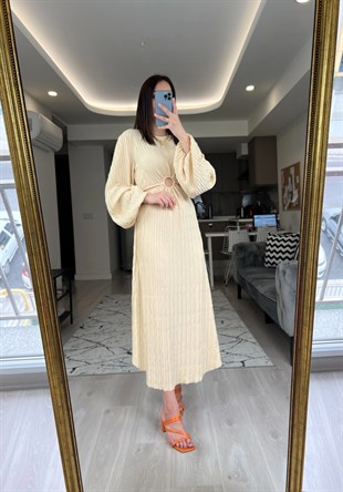 Sarı Pencere Detaylı Maxi Boy Elbise