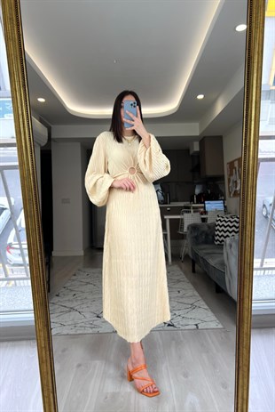 Sarı Pencere Detaylı Maxi Boy Elbise