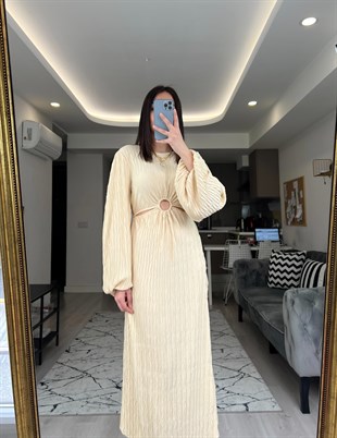 Sarı Pencere Detaylı Maxi Boy Elbise