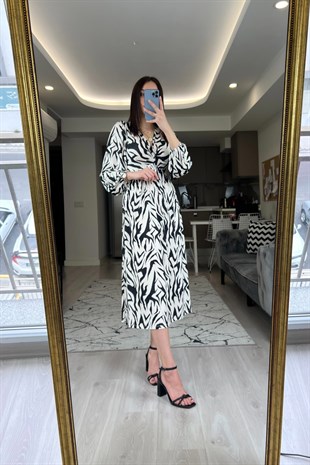 Selly Zebra Desenli Elbise