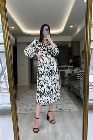 Selly Zebra Desenli Elbise