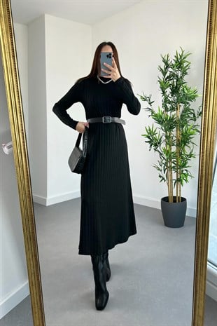 Dress Siyah Dik Yaka Çan Elbise