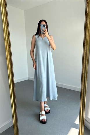 Wila Mavi Dökümlü Elbise
