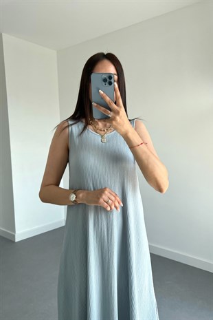 Wila Mavi Dökümlü Elbise