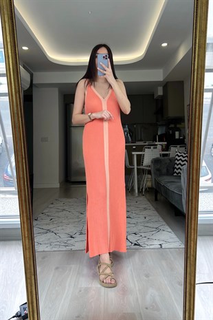 Yavruağzı Fitilli Maxi Boy Elbise