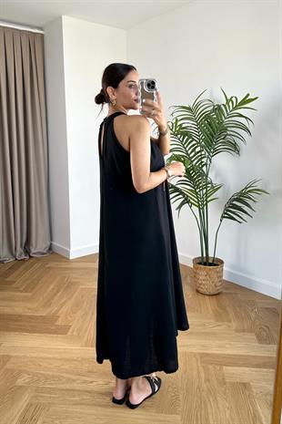 ZR Being Siyah Halter Yaka Midi Elbise