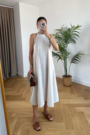 ZR Being Taş Halter Yaka Midi Elbise