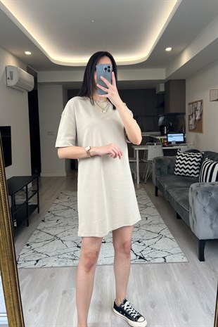 ZR Bej Kısa Kollu Elbise