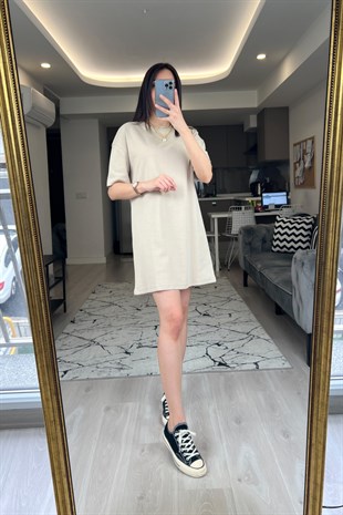 ZR Bej Kısa Kollu Elbise