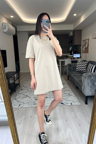 ZR Bej Kısa Kollu Elbise