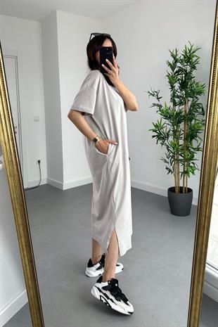 ZR Tone Taş Rengi Cep Detaylı Basic Elbise