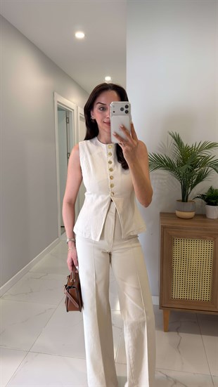 Ellandra Bej Yelek Pantolon Takım