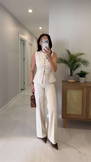 Ellandra Bej Yelek Pantolon Takım